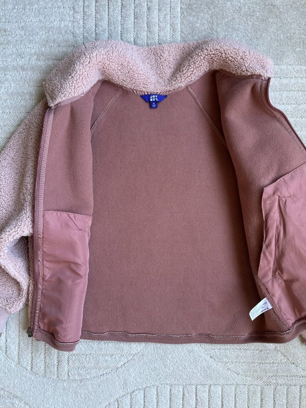 JOY LAB Women’s XL Blush Pink Sherpa Fleece Full Zip Teddy Jacket Cozy - Picture 4 of 13
